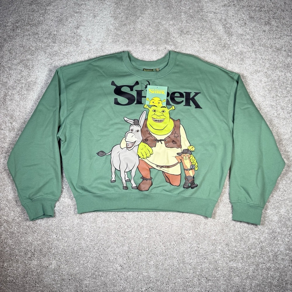NWT Shrek Crewneck Sweatshirt Pullover Dreamworks Green Women's Medium Oversized